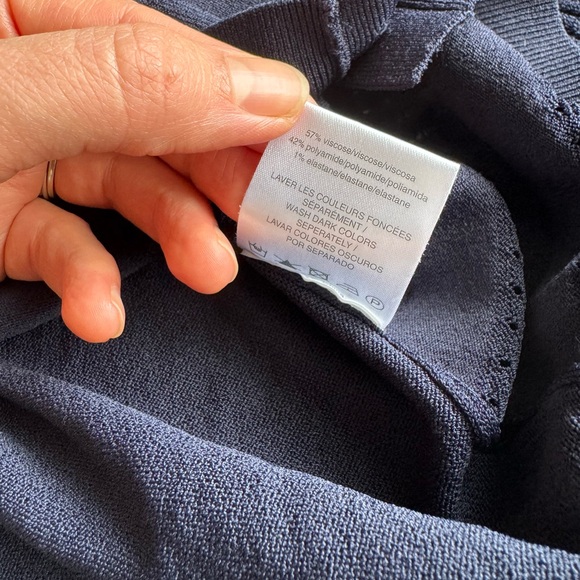 Sandro Dark Navy Blue Pointelle Eyelet Button Up Crew Neck Cardigan Size 2 or S - Picture 6 of 11